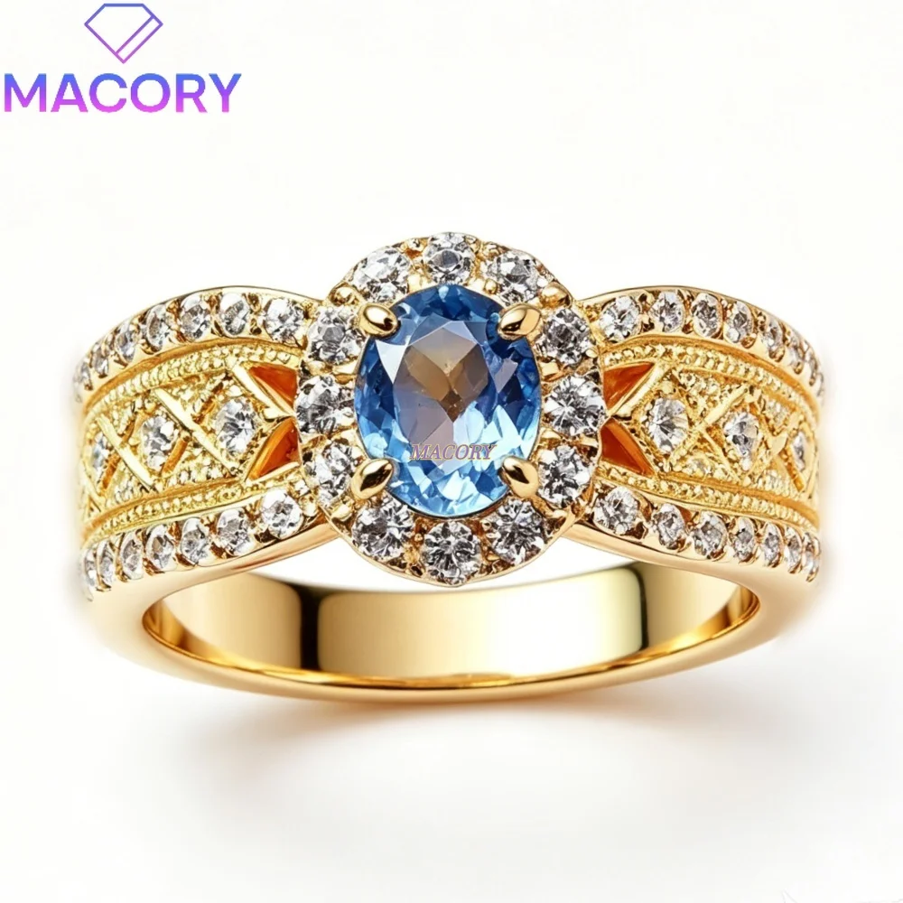 S925 sterling silver natural Swiss blue topaz ring vintage fashion style exquisite design Valentine's Day gift Christmas gift