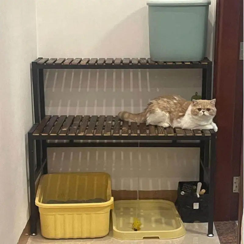 balcony-solid-wood-ladder-cat-climbing-frame-large-space-cat-nest-wrought-iron-flower-stand-second-floor-multifunctional-pet-sup