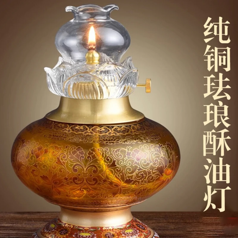 Pure Copper Oil Lamp Buddha Worship Lamp Holder Household Butter Lamp Buddha Front Lantern