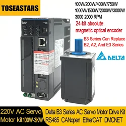 Delta B3 220V AC Servo Motor Drive Kit 400W 750W 40 60 80 130 180mm Flange 24bit Absolute Replace B2 A2 E3 Pulse Input EtherCAT