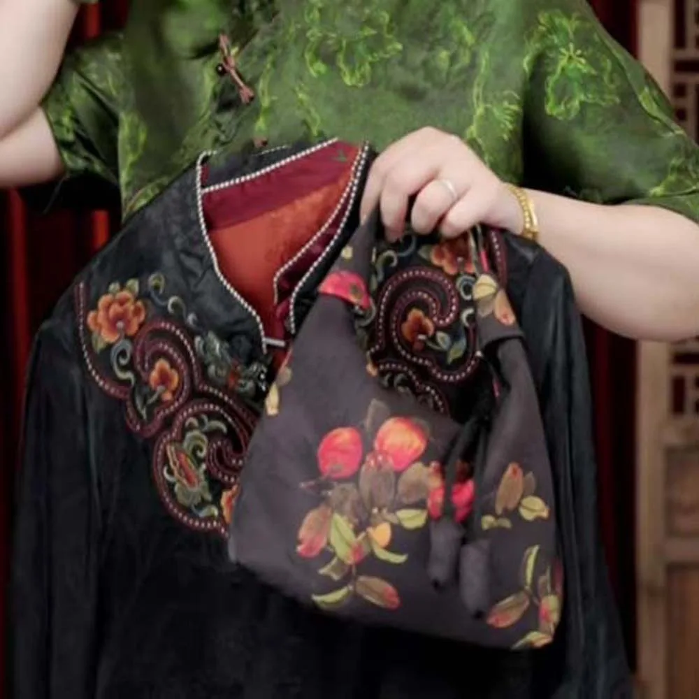 Retro Chinese Style Handbag Embroidered Adjustable Pea Purses Traditional Gambiered Canton Gauze Cheongsam Bag Work - view 5