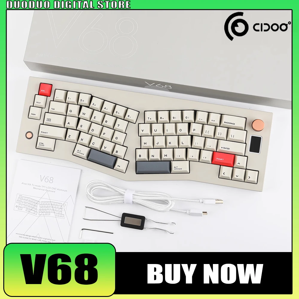 

Cidoo V68 Alice Mechanical Keyboard Aluminium Alloy Multifunctional Knob Three Mode Wireless Gaming Keyboard Gasket PC Gamer