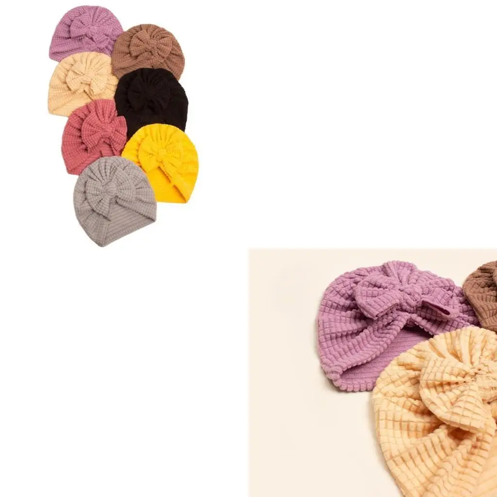 

Baby Girls Turban Hat with Bowknot Decor Solid Soft Warm Beanie Caps Headwear 4XBC