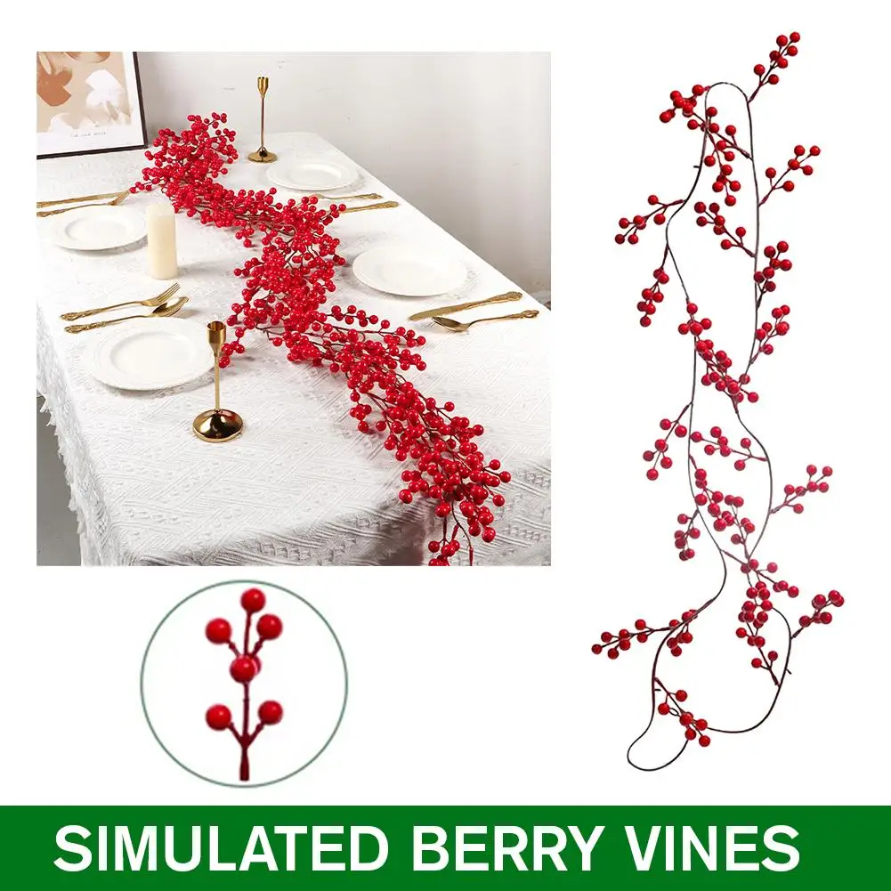 1pc Artificial Cranberry Vine, Christmas Suitable for Dining Table, New Year Celebration, Engagement Party Decor