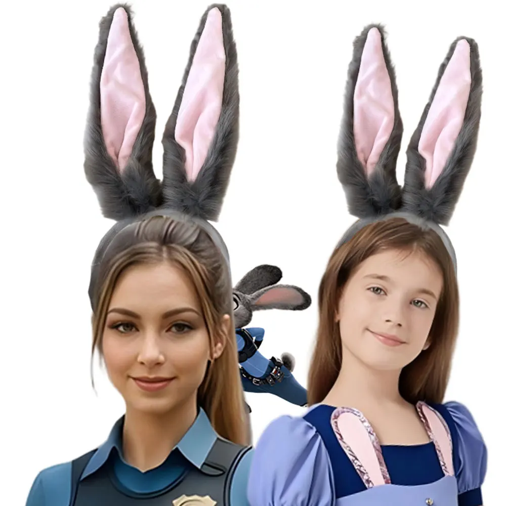 

Kid and Adult Grey Bunny Big Ears Headband Judy Cosplay Accessory Headgear Easter Rabbit Hairband Wonderland Trip Headwear Outfi
