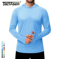 TACVASEN-camisetas de protección solar para hombre, ropa de manga larga con capucha, informal, a prueba de rayos UV, transpirable, ligera, de secado rápido