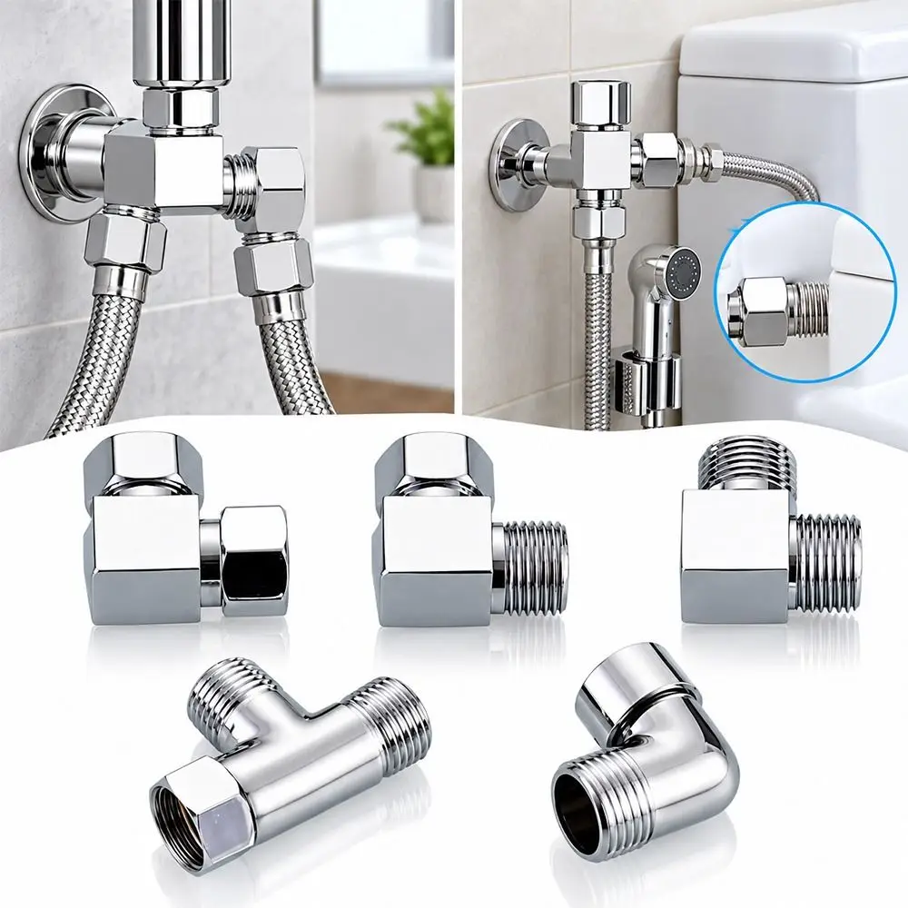 Square Shape T Pipe Fitting Male Female Thread Swivel Nut Three Way Valve Multi Directional Chrome Finish Plumbing Connector