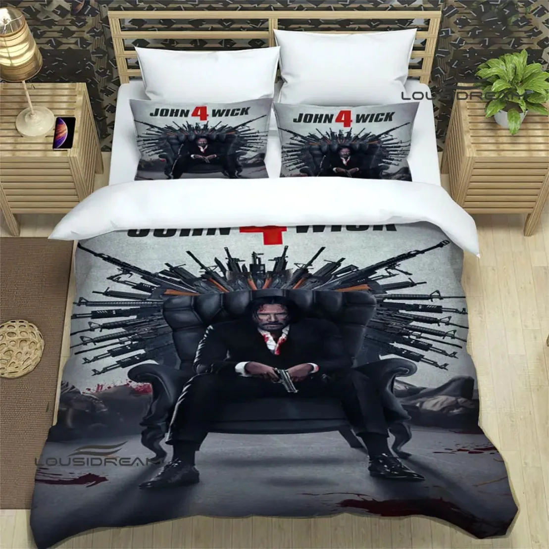 Movie John Wick printed Bedding Sets,John Wick Duvet Cover Bed Set Quilt Cover Pillowcase Comforter king Queen Size Boys Adult