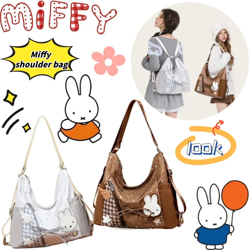 

Miffy Shoulder Bag Creative and visually appealing Cartoon Print Girl's Heart All-match Large Capacity Portable Check Backpack