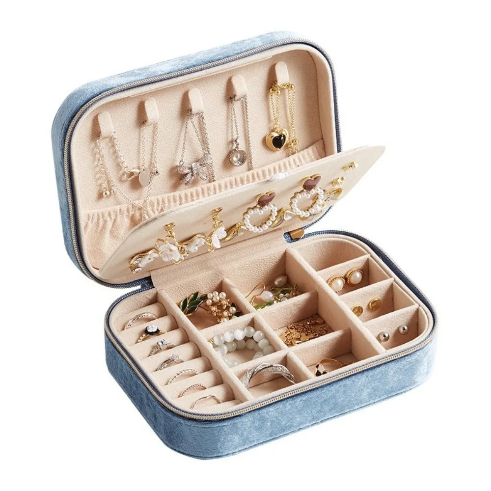 

2 Layer Velvet Jewelry Box Rectangle Dustproof Jewelry Gift Displays Box Simple Large Capacity Jewelry Case