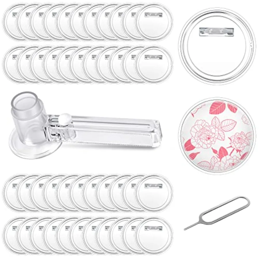 

50 Pcs Acrylic Button Pins 2.36 Inch Clear Custom Button Badges Kit with Circle Cutter Blank Photo Pins Badges Bulk Make Your O