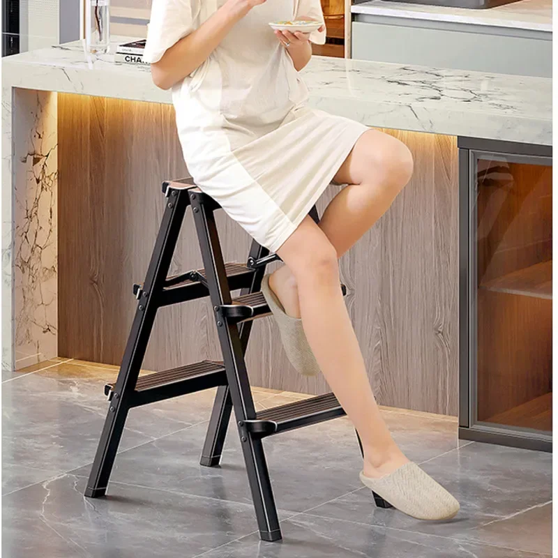 Multifunctional High Stools Kitchen Aluminum Alloy Herringbone Ladder Indoor Folding Step Stool Stable Load-bearing Ladder Stool