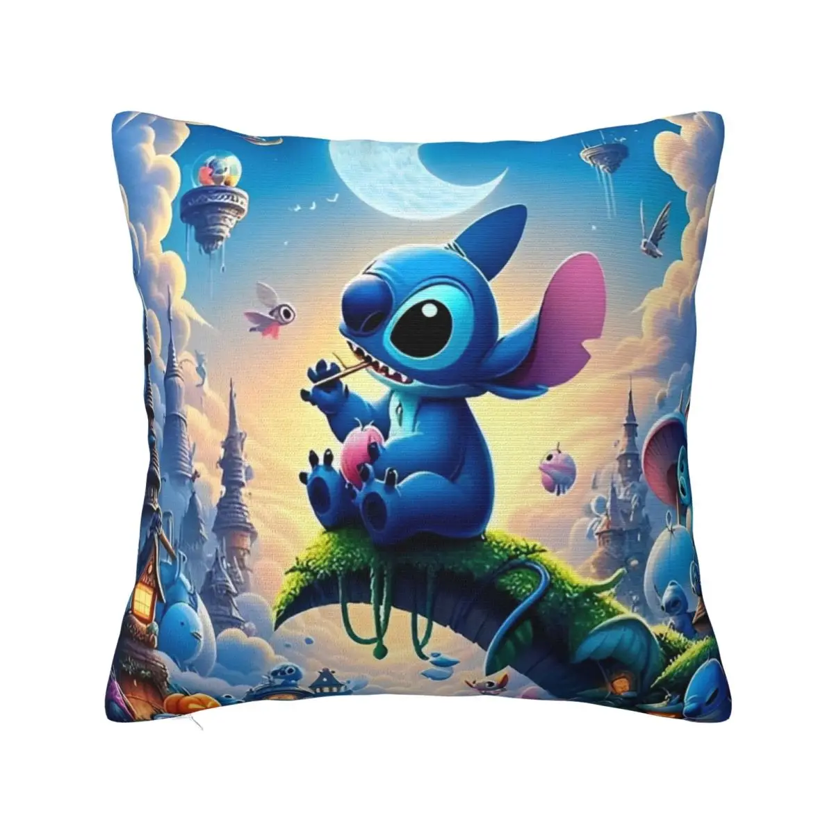 

Cute Stitch Fantasy Scene Pillowcase Printed Fabric Cushion Cover Cartoon Throw Pillow Case Cover Home Square 40*40cm