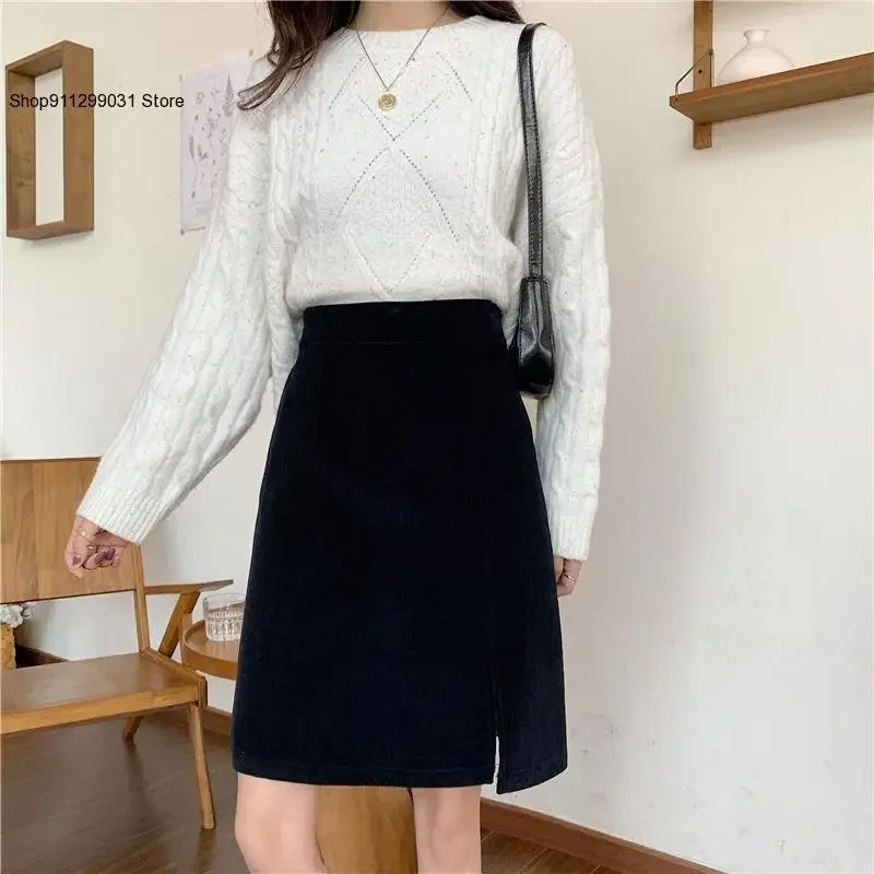 Women\'s College Style Fashion Skirt Women\'s Casual Daily Pure Corduroy Thickened Autumn Warm Comfortable Simple Vintage