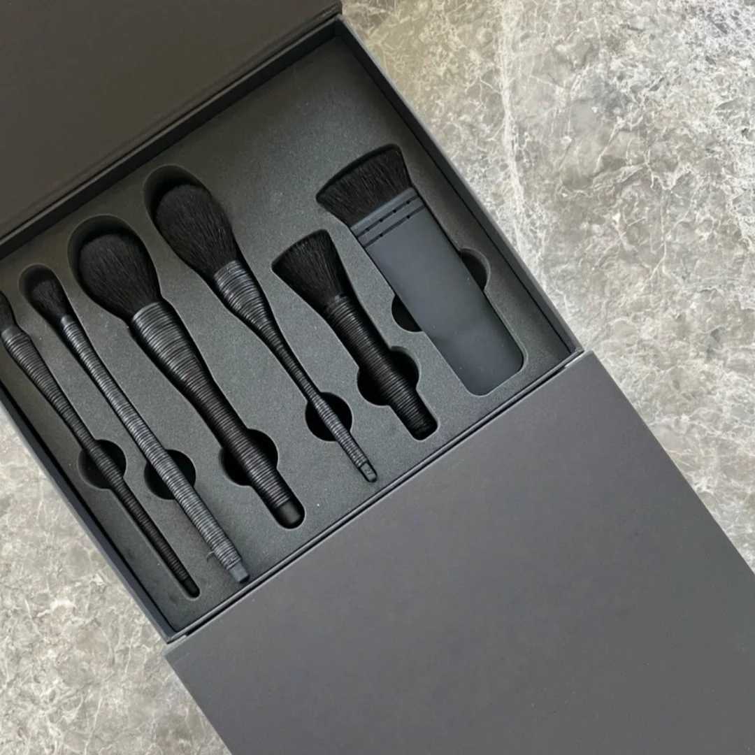 Conjunto de escova de lã artesanal de 6 peças, mini portátil de alta qualidade, pó solto, pincel de contorno, pincel pontilhado, sombra, ferramentas profissionais