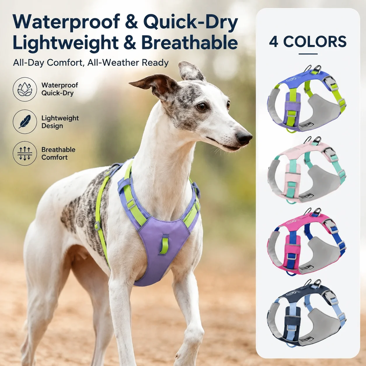 Lightweight dog chest back outdoor waterproof puppy chest strap contrasting webbing pet traction cool quick drying anti-break