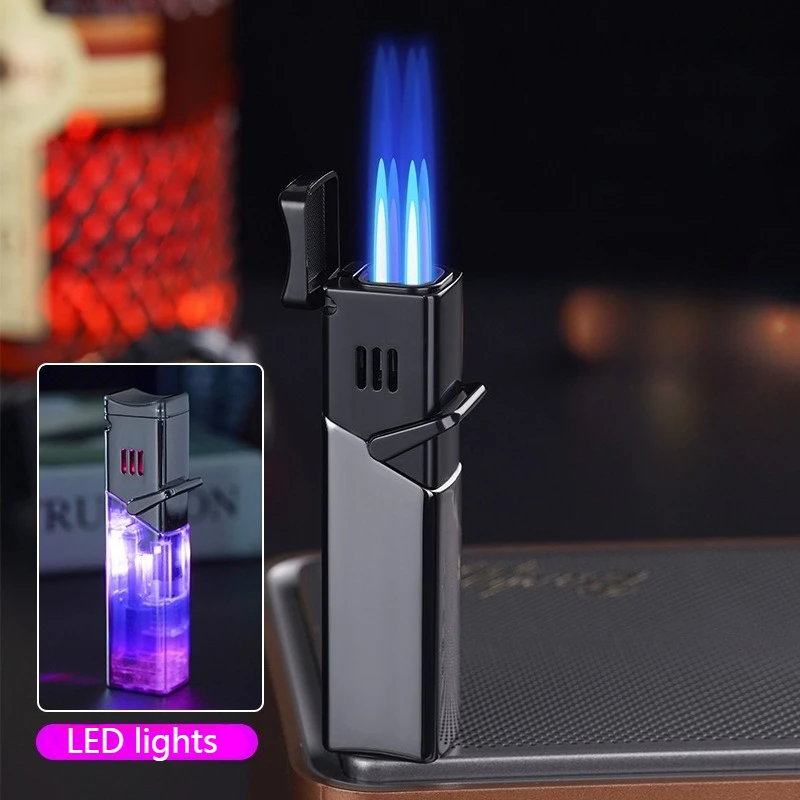Newest Transparent Windproof Blue Flame Gas Lighter with Super Strong Flame, Dedicated for Cigars, Men's Gift, Cigarette Lighter