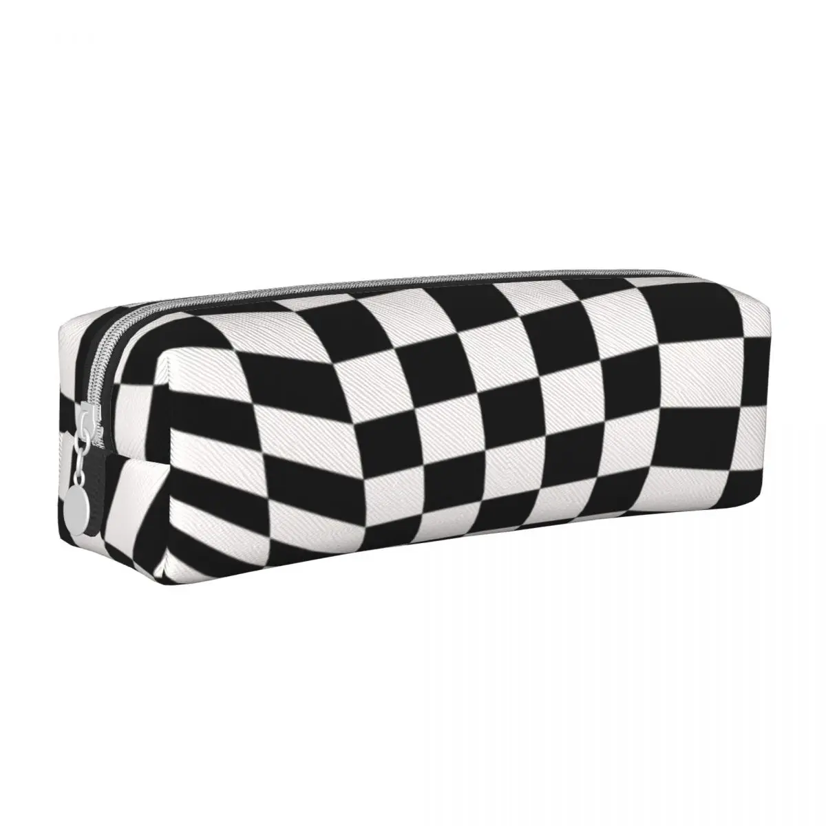 Retro Mod Pencil Case Black And White Check PU Leather Pencil Bag Girls Boys Cool College School Pencil Cases Stationery