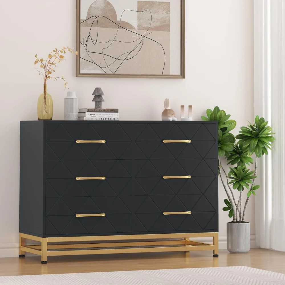 39.37-inch wide black modern wood dresser with 6 drawers for bedroom, nursery, living room and hallway dressers