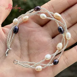 5x6-7x8mm Oval Natural Freshwater Pearl Stone Beads Handmade Fashion For Woman Christmas Gift Bracelets 6.5