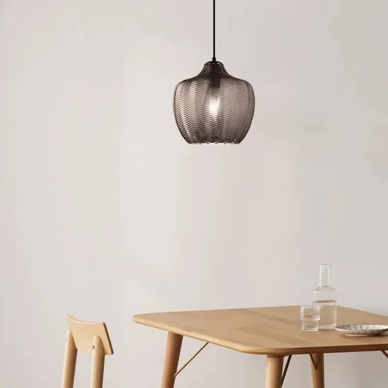 MandosBor Cognac Gray Glass Pendant Lights E27 Bulb For Dining Room Kitchen Bedside Lamp Cord Adjustable