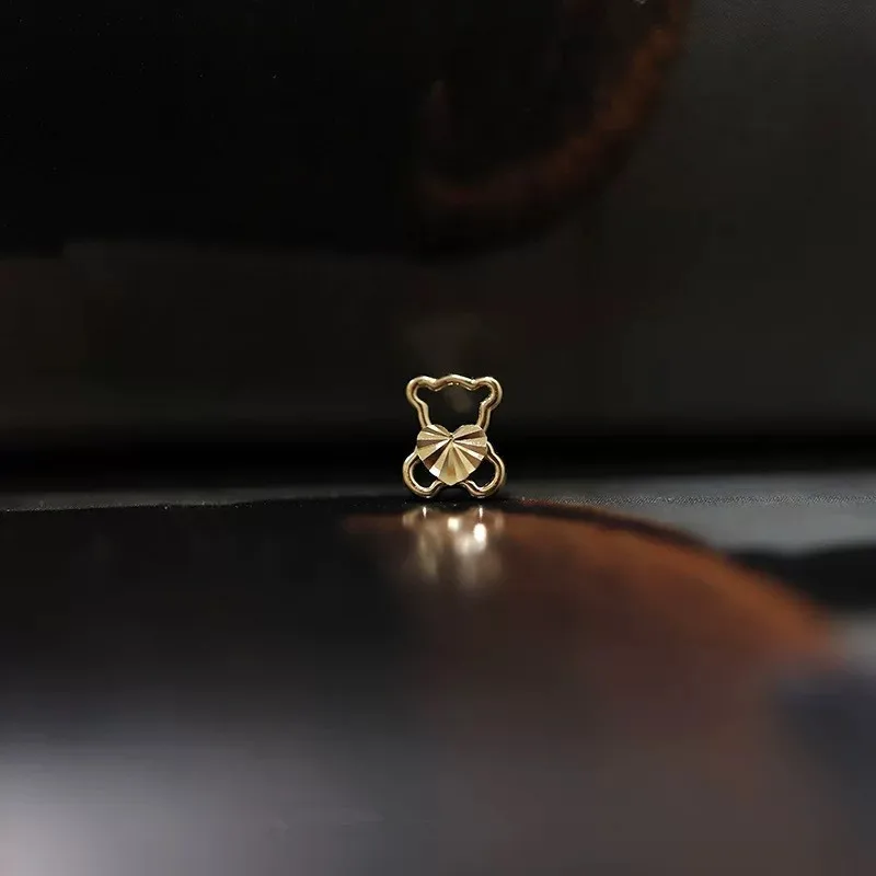925 Sterling Silver Electroplated 14K Gold Cute Bear Heart Earrings for Women Student Mini Simple Jewelry