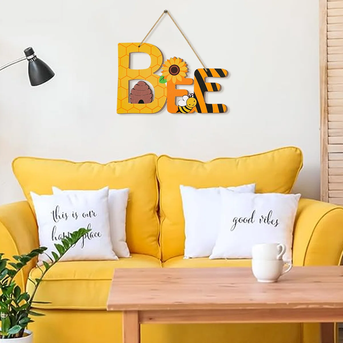 1PCS 2D 11in Farmhouse Bees Honey Wooden Figurine Table Hanging Decoration Living Room Bedroom Children's Room Kindergarten Gift