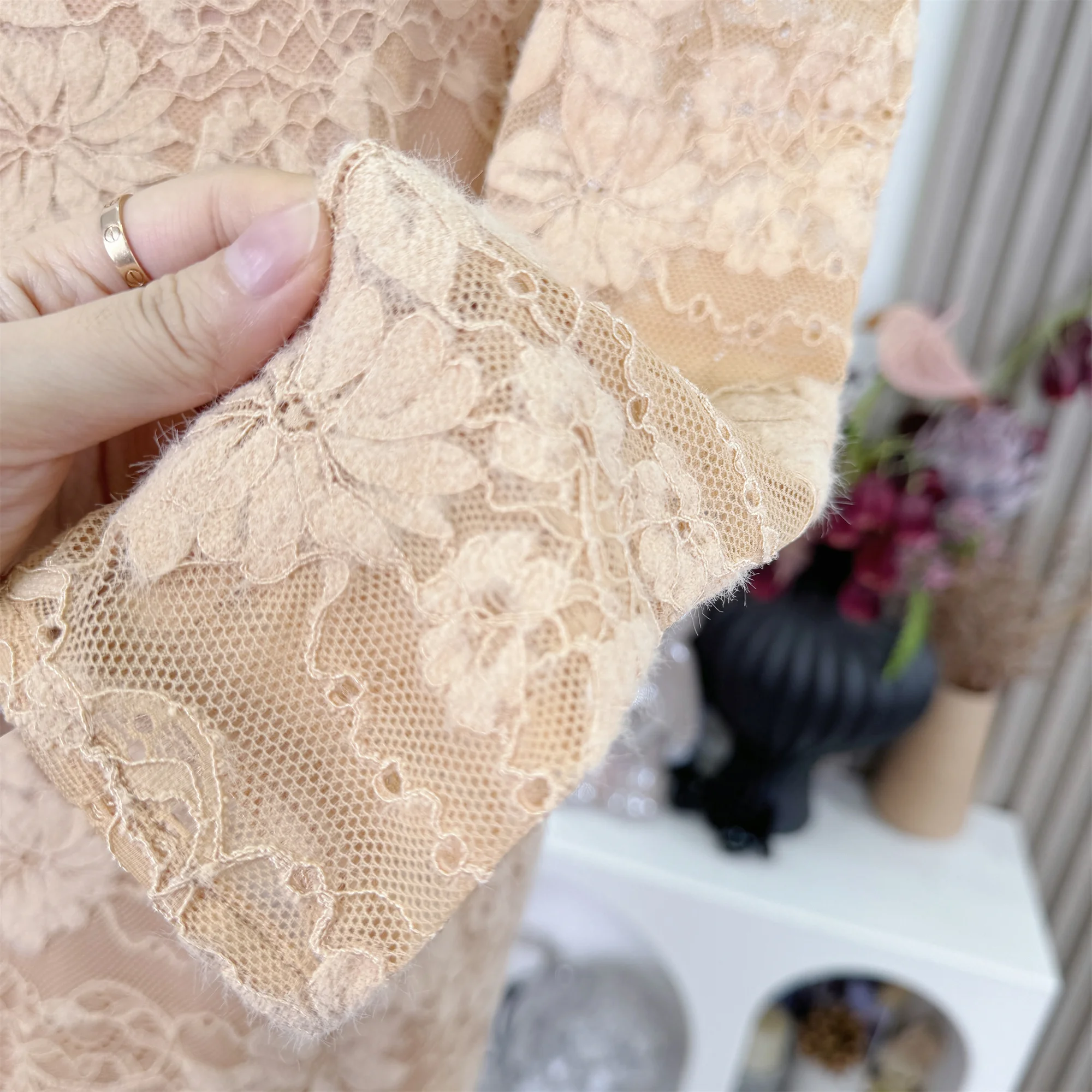 순수한 욕망 섹시 레이스 바디콘 롱 드레스 부드러운 하이웨이스트 가을 봄 긴 소매 프렌치 패션 우아한 파티 드레스 F571