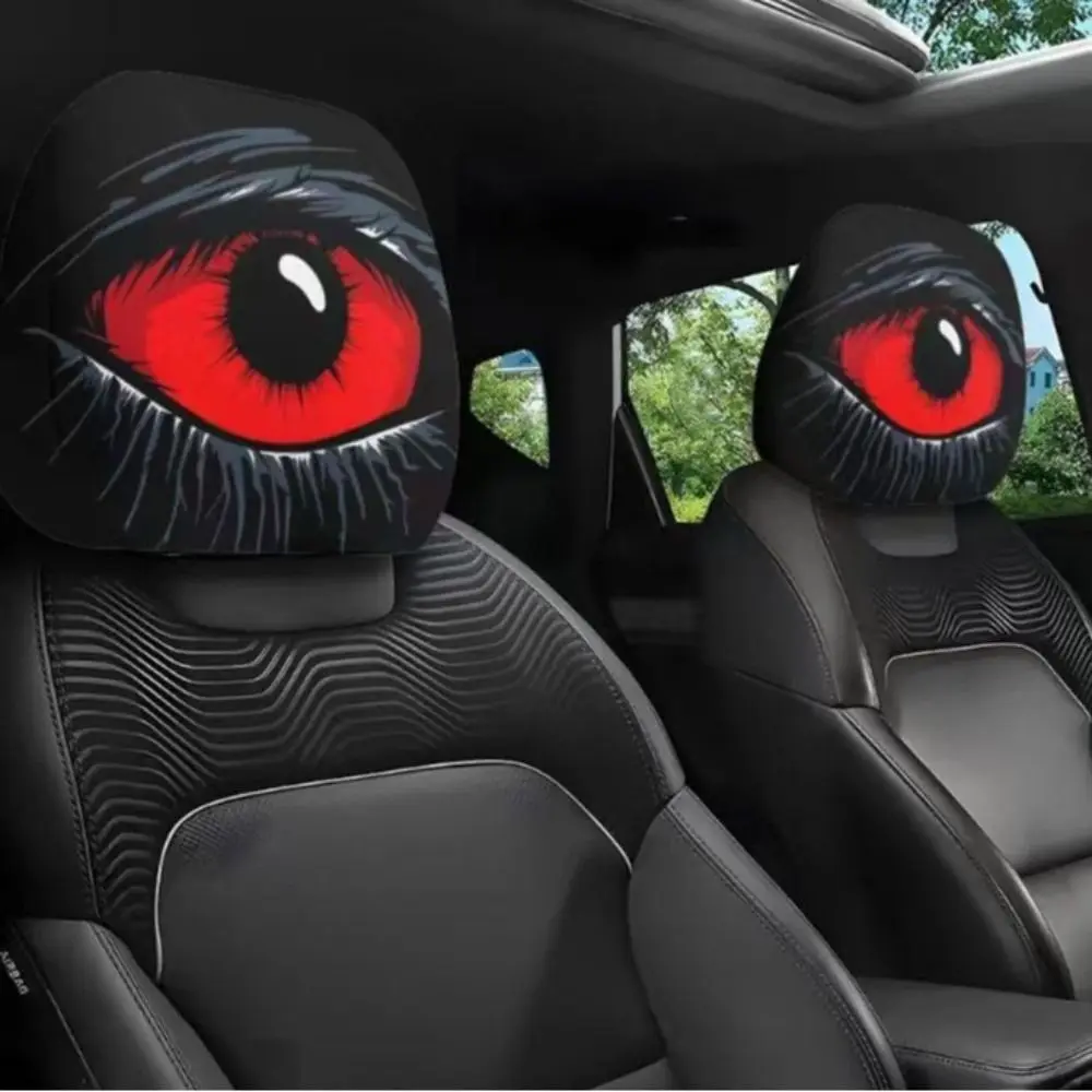 Cartoon Car Headrest Covers Funny Cool Decorations Car Pillowcase Washable Exaggerated Car Seat Headcover Car Interior