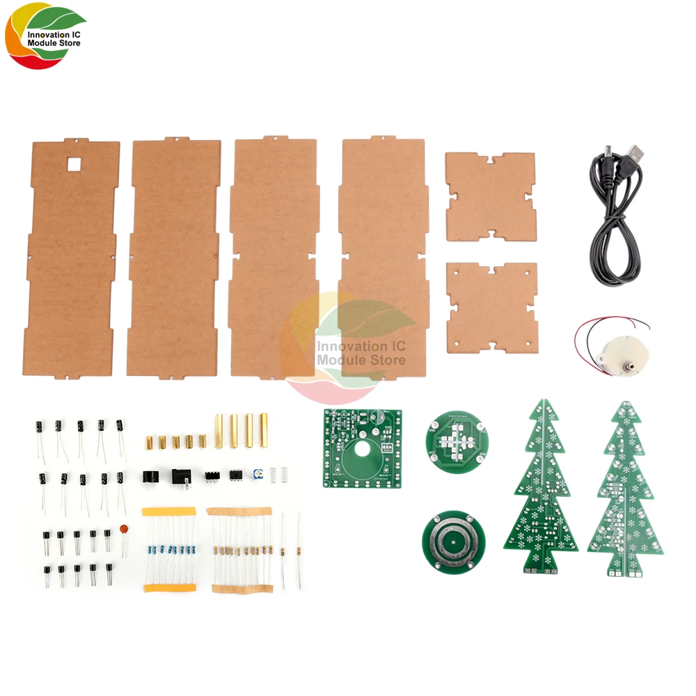 Rotating Colorful Music Christmas Tree Led Flowing Water Electronic Diy Electronic Kit Christmas Decoration Gift