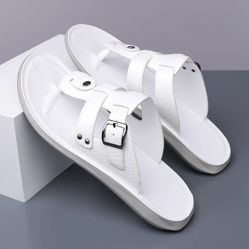 Summer New Men Flip Flops with Personalized Fashionable Belt Buckle Design Snake Pattern Outdoor Comfortable Beach Shoes（38-48） view 4