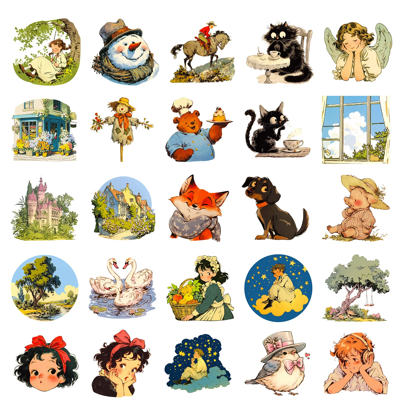 50PCS Märchen Stil Cartoon Aufkleber Retro Ländlichen Graffiti DIY Dekoration Kinder Spielzeug Gepäck Laptop Gitarre Auto Fahrrad Skateboard