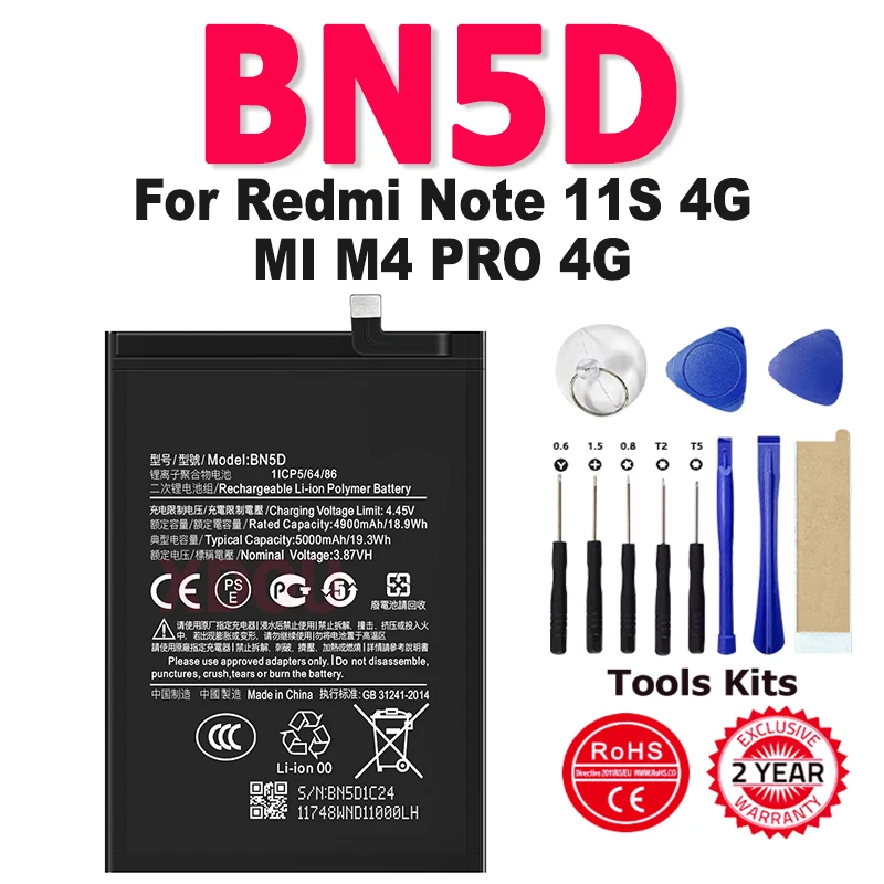 5000mAh BN5D Battery For Xiaomi Redmi Note 11S 11 S 4G M4 PRO 4G Mobile Phone Batteries