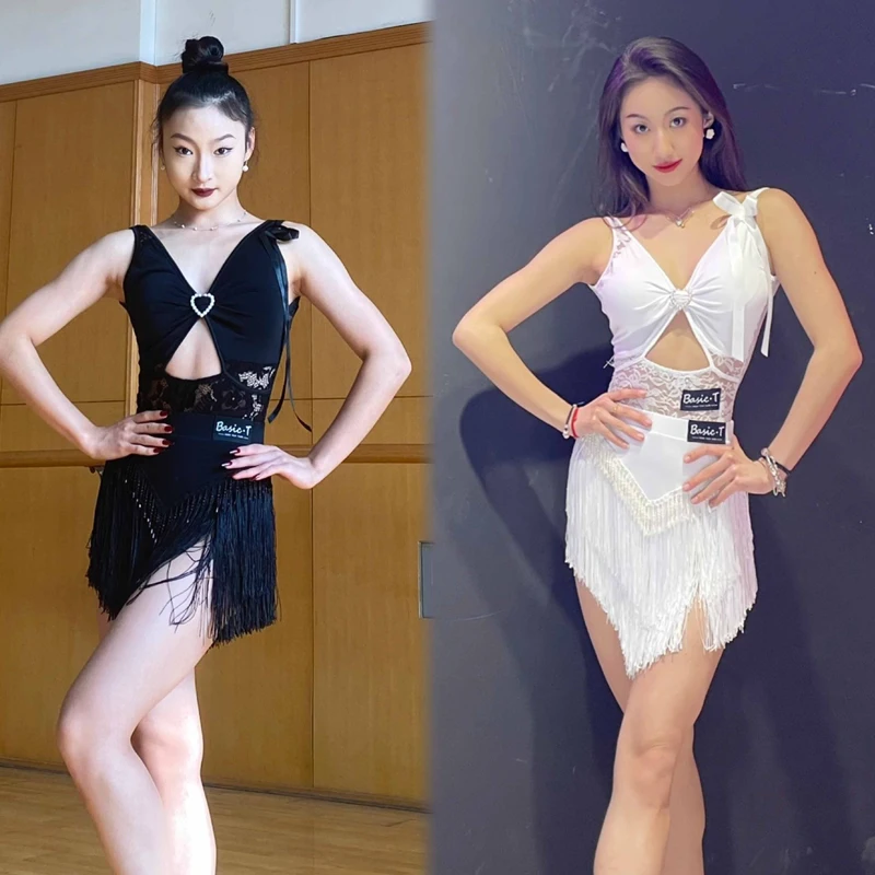 

Adults Latin Dance Competition Clothing Sexy Cutout Latin Top Fringed Skirts Women Chacha Latin Dance Performance Costume 13947