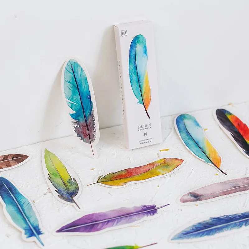 30 pcs/set Colourful feathers bookmark Original Nature flyer paper book mark Stationery Office material School supplies