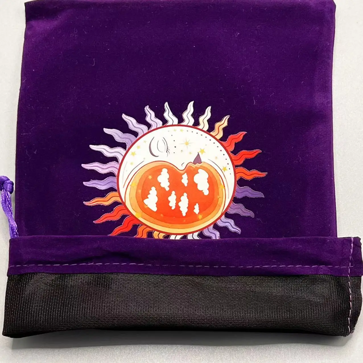 1pcs Velvet Moon Sun Tarot Storage Bag Board Game Cards Embroidery Drawstring Package Witchcraft Supplies for Altar Tarot Pouch