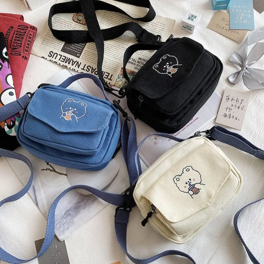 

Canvas Shoulder Bag Cute Cartoon Bear Handbag Large Capacity Tote Bag Harajuku Style Underarm Bag for Women Girls