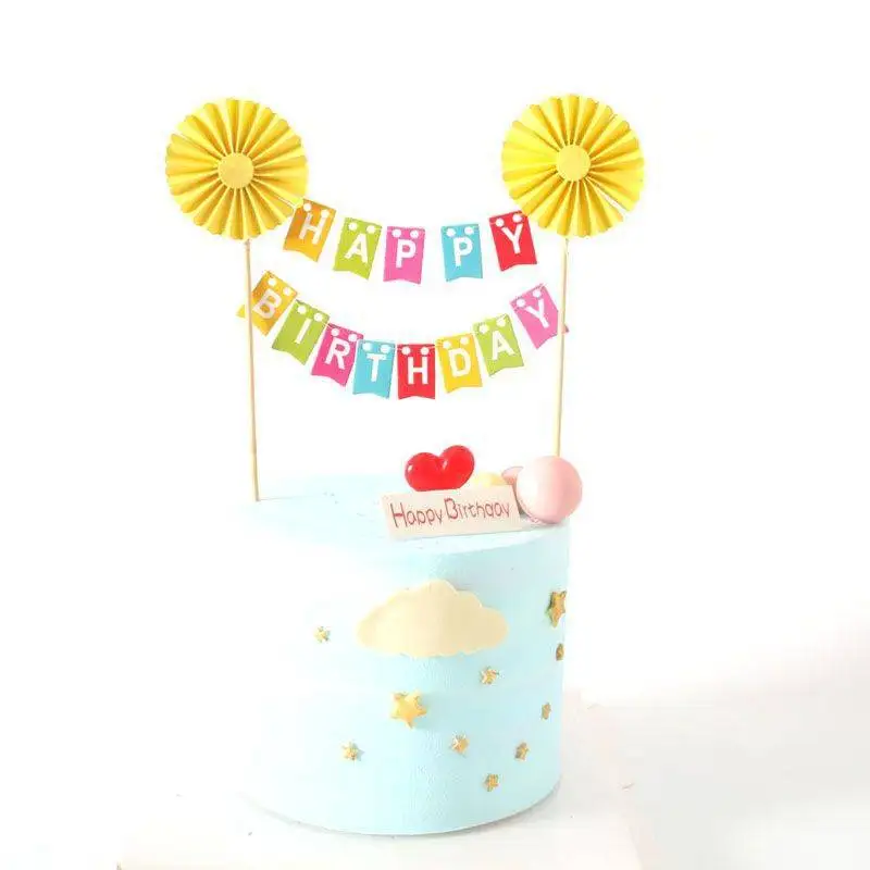 Neuer Happy Birthday Tortenaufsatz Kindergeschenk Dessert Bunte Ziehblumen-Flagge DIY Geburtstagstorten-Dekoration Baby-Shower – Detail 2