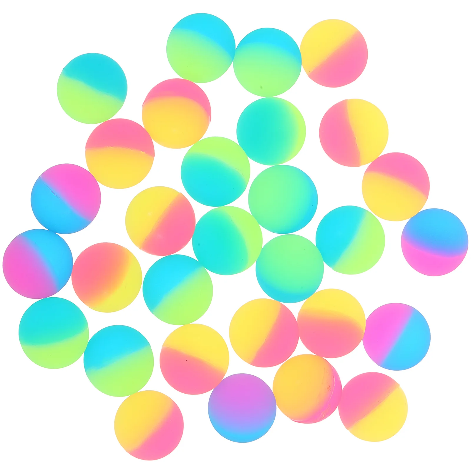 30 Stück zweifarbige elastische Hüpfbälle für Kinder, schwimmendes Spielzeug, Anti-Kleine Kunststoffbälle, Kinderspielspielzeug