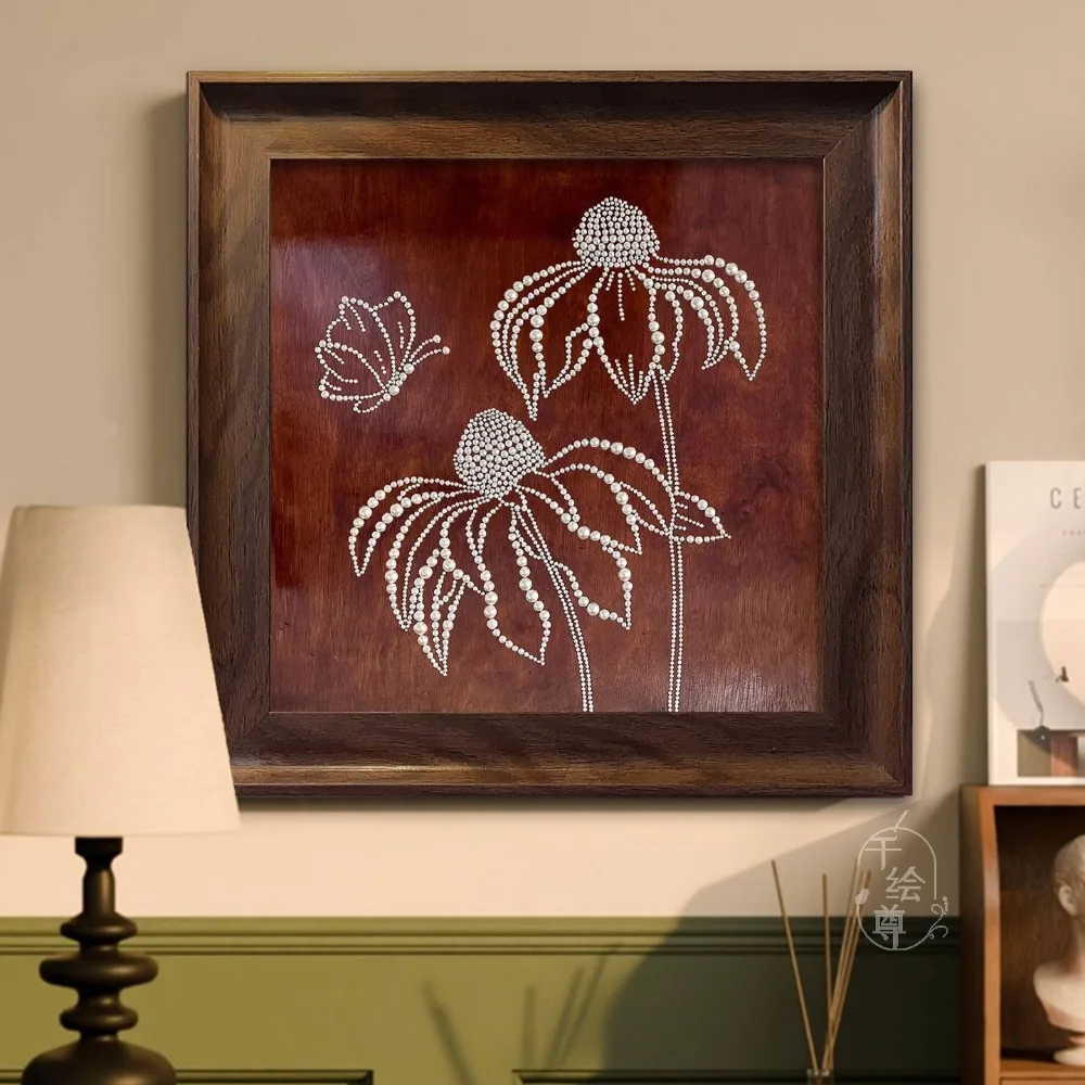 

2025 New Rose Flower Pearl Painting DIY Material Pack Butterfly Handmade Living Room Retro Decoration Hanging Paint by Numbers