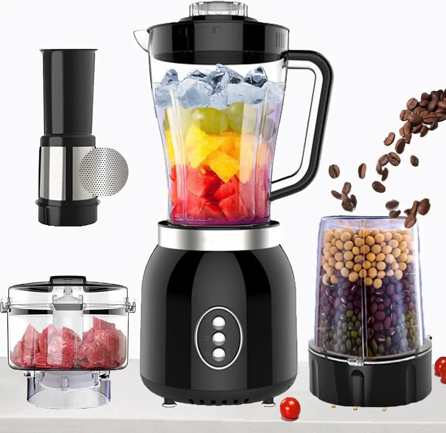 800W 2-Speed Electric Blender & Food Processor, 4-in-1 Kitchen Mixer with Grinder for Shakes, Smoothies, Meat Chopping, Dry Grin
