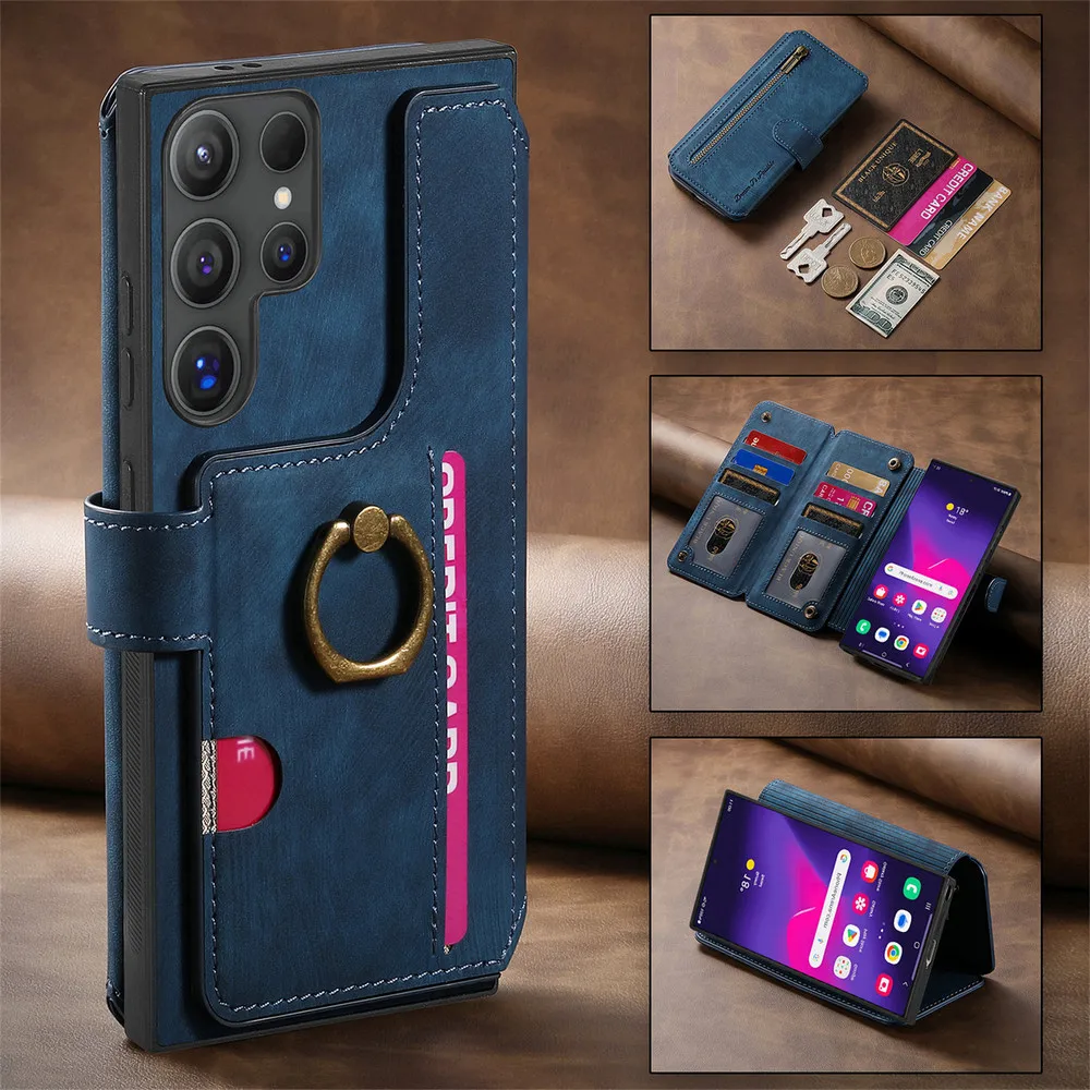 

Флип-чехол для Samsung S25 Ultra 5G 2025 Кожаный чехол-бумажник на молнии RFID для Samsung Galaxy S25 Plus Чехол S25 S 25 Luxury Funda