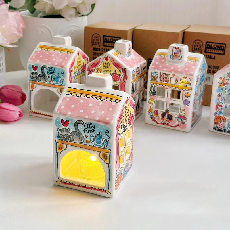 Nordic Ins style ceramic house candle holder decoration,aromatherapy candle house,fish tank shelter house,Christmas decoration