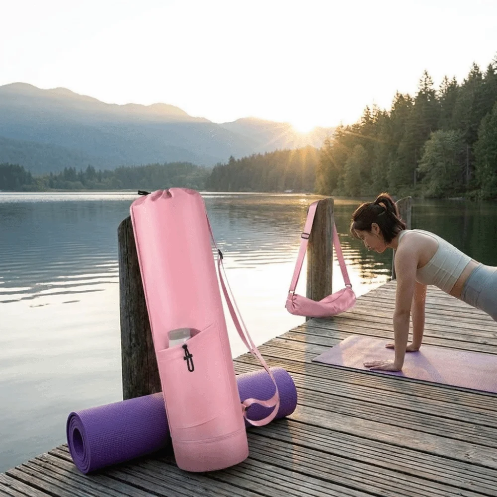 Large Capacity Yoga Mat Storage Bag Waterproof Adjustable Strap Fitness Mat Carrier Multifunction Drawstring Gym Yoga Bag