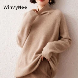 WinvyNee Cashmere Sweaters Women Long Sleeve Turtleneck Wool Casual Loose Thick Jumpers Solid Knitwear Pullover Winter A1044053