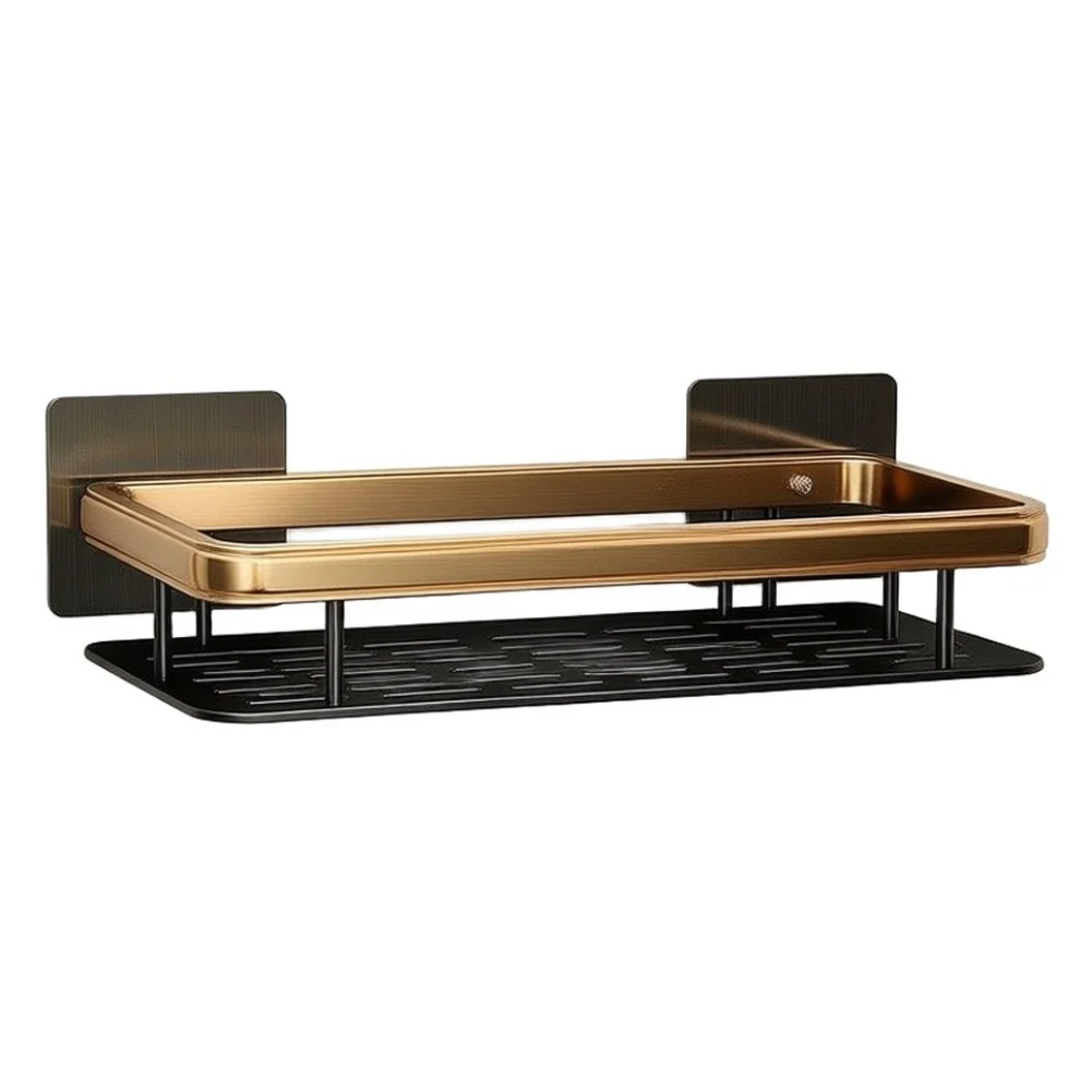 Wall Mounted Triangular Shelf for bathroom For vanity No Drill Setup Space Aluminum 30x13x6cm for Black and Gold Color