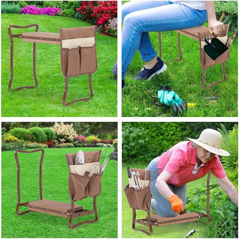 

Garden Kneeler and Seat, Foldable Kneeling Bench Stool with Tool Pouches and Soft EVA Foam Padding, Heavy-Duty Garden Stool