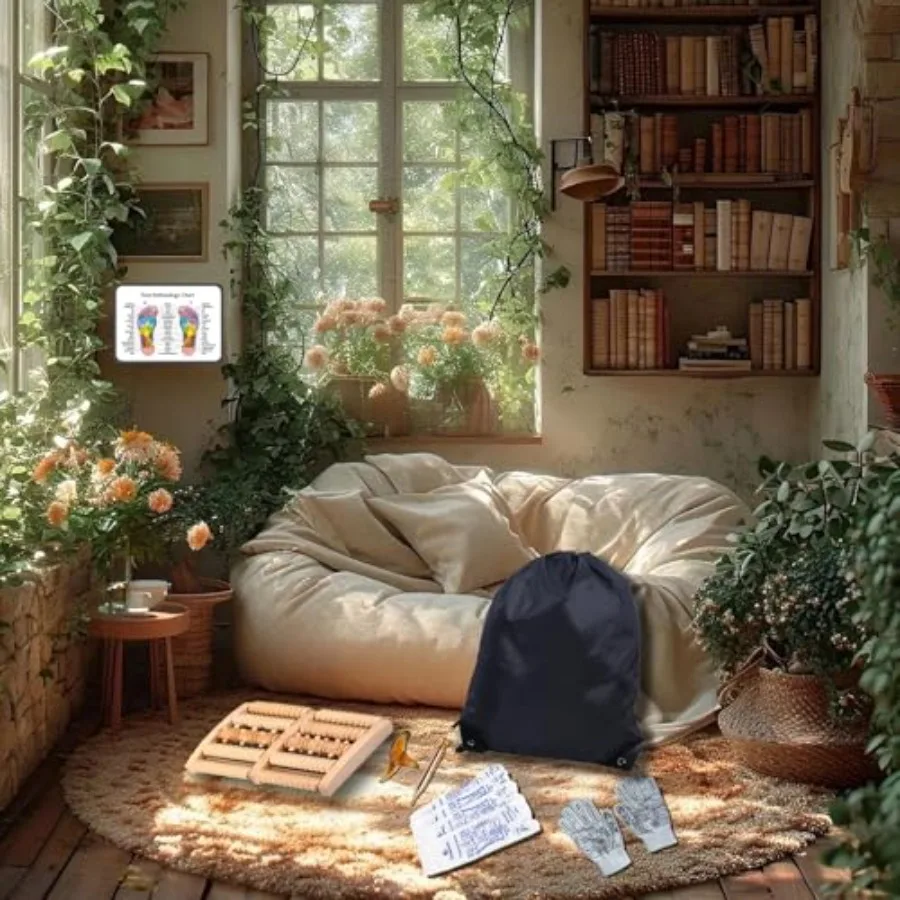 Drewniany zestaw narzędzi do masażu stóp z rękawiczkami i skarpetkami do refleksologii dla codziennej pielęgnacji stóp Poprawia krążenie krwi Łagodzi F