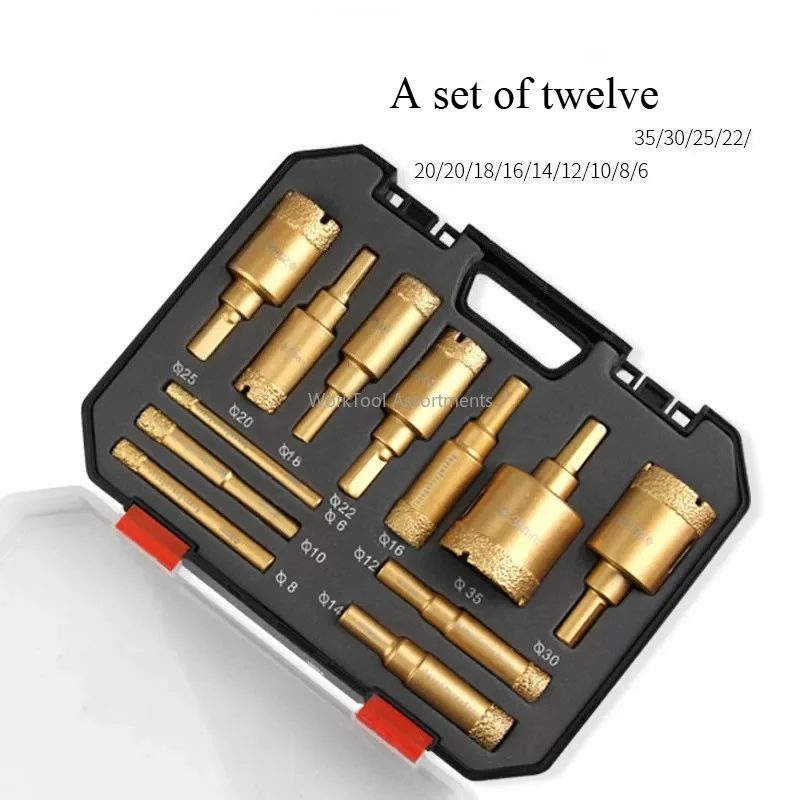 Hole saw set for granite, marble, full porcelain vitrified tile, ceramic stone drilling, 12-piece set