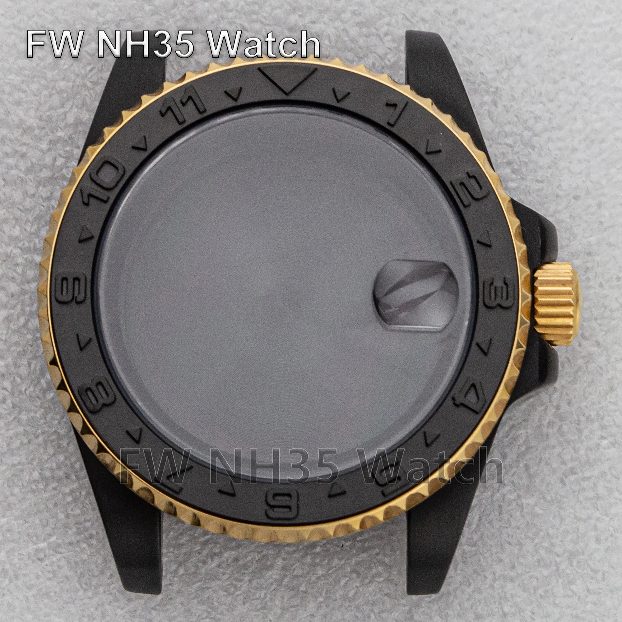NH35 Case Sapphire Glass 10ATM Waterproof Black Gold Men Watch Case for SUB GMT Watch Replacements NH34/NH35/NH36 Movement